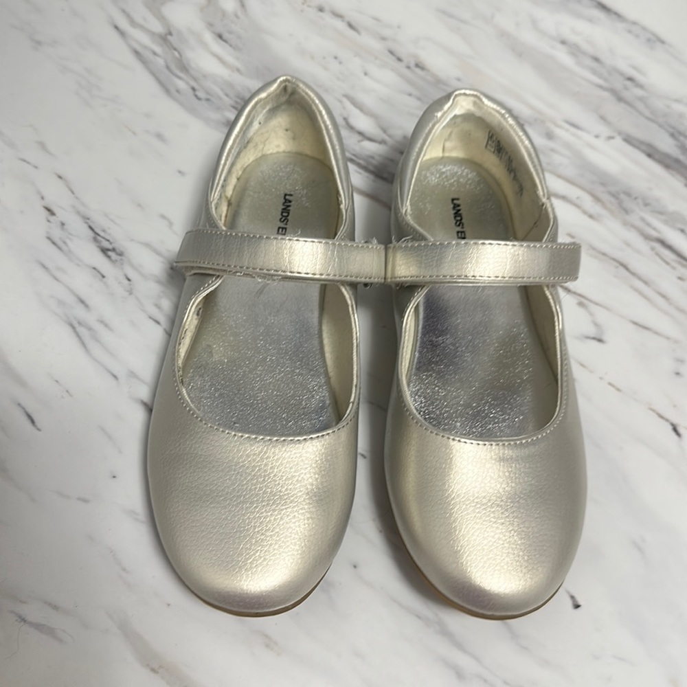 Girls gold platinum dress shoes mary jane shoes from lands end.